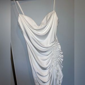 Zara Ruched Midi Dress with Side Slit in White 2547/636